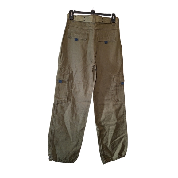 Urban Extreme Vintage Boys Olive Green Cargo Pants – Y2K Belted Utility - Picture 2 of 7